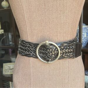 CALVIN KLEIN - Black Woven Belt with Silver Buckle